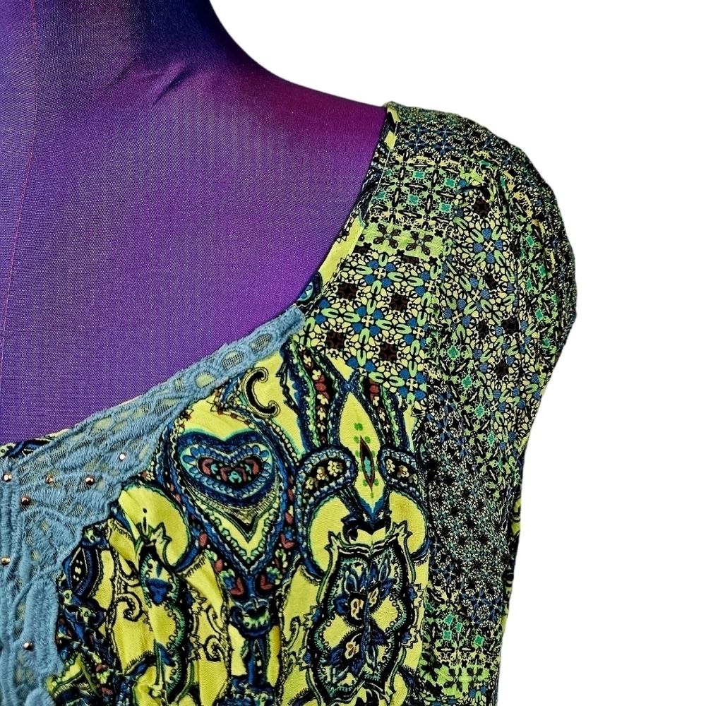 Unity World Wear Bohemian Style Blouse Chartreuse… - image 2